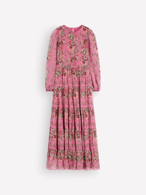 BODEN Multi Tiered Maxi Dress-Pink Heather, Frosted Flora
