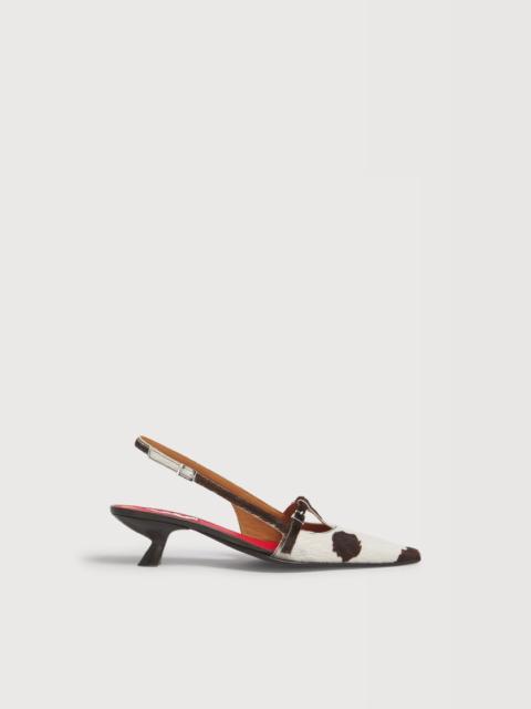 Marni WHITE AND BROWN COW-PRINT PONYHAIR KATTY SLINGBACK