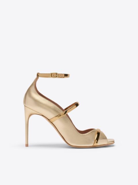 MALONE SOULIERS Cynthia 90 Gold Metallic Leather Heeled Sandals