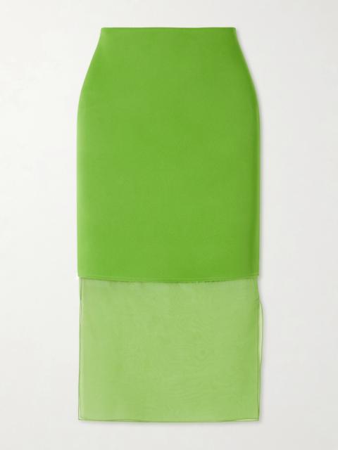 KHAITE Sybil Layered Frayed Satin-crepe And Organza Midi Skirt