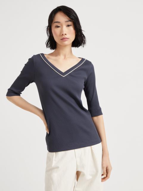Brunello Cucinelli Comfort cotton ribbed jersey T-shirt with shiny piping
