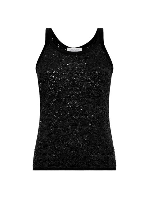 GABRIELA HEARST Cyrinne Lace Knit Tank Top in Black Merino Wool