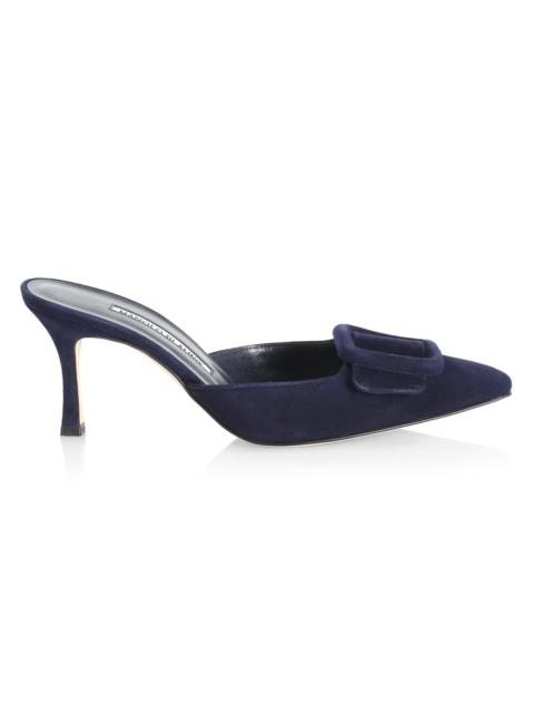 Manolo Blahnik Women's Maysale 70MM Buckle Suede Mules - Navy
