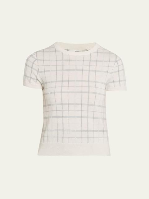 Vince Plaid Short-Sleeve Crewneck Top