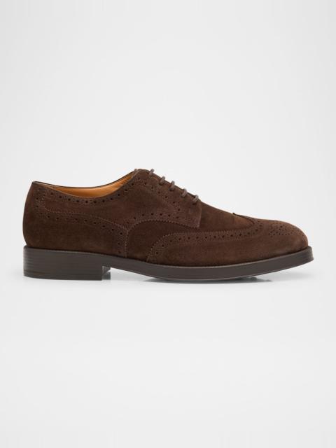 Tod's Men's Suede Wingtip Brogue Rubber-Sole Derby Shoes
