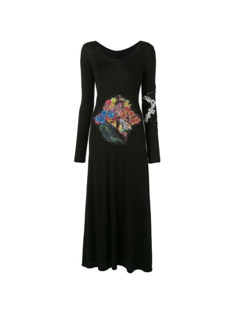 Yohji Yamamoto floral patch embroidered dress