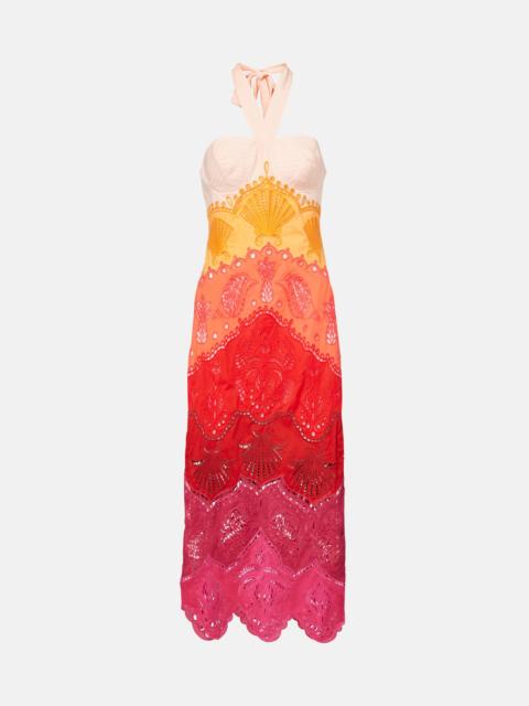 FARM RIO Printed cotton and linen midi dress