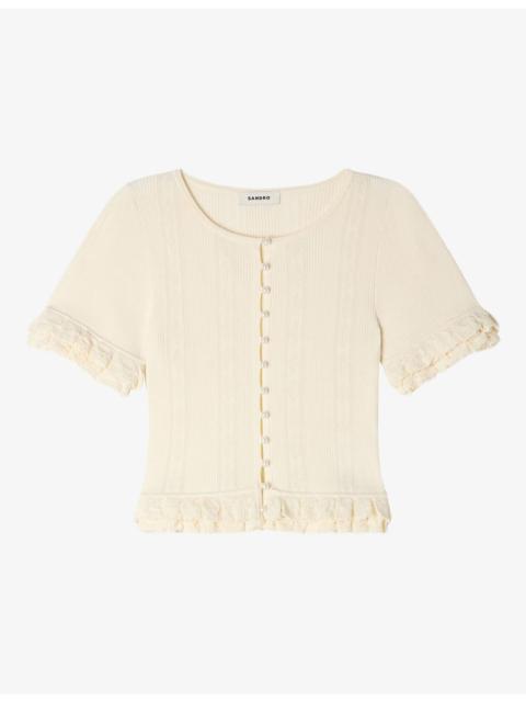Sandro Short-Sleeved Ruffled Knitted Cardigan