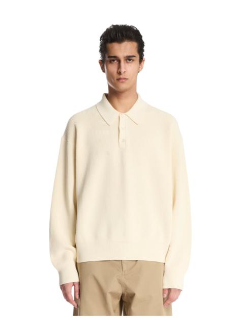 White Cotton Long Sleeve Polo