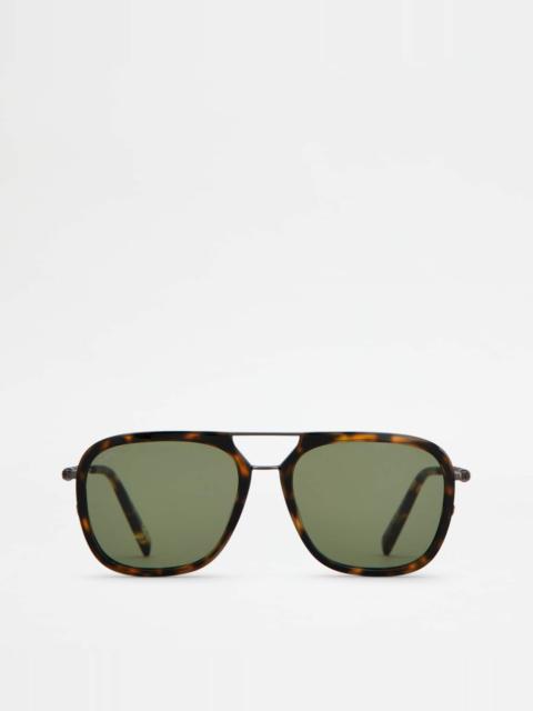 Tod's SUNGLASSES WITH TEMPLES IN LEATHER - BROWN