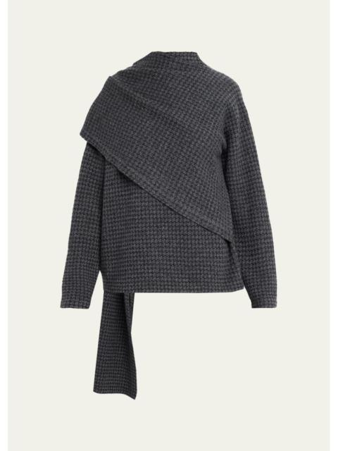 Vince Draped-Scarf Houndstooth Sweater