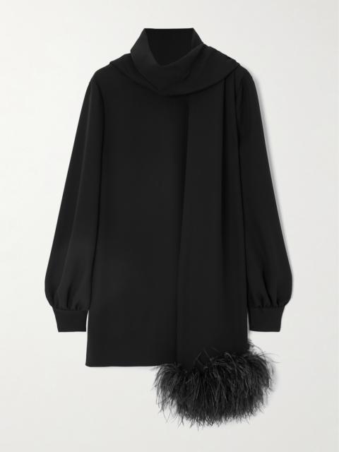 Valentino Feather-trimmed Scarf-detailed Silk Crepe De Chine Blouse