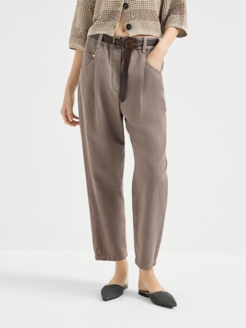 Garment-dyed five-pocket trousers in cotton and linen cover with monili