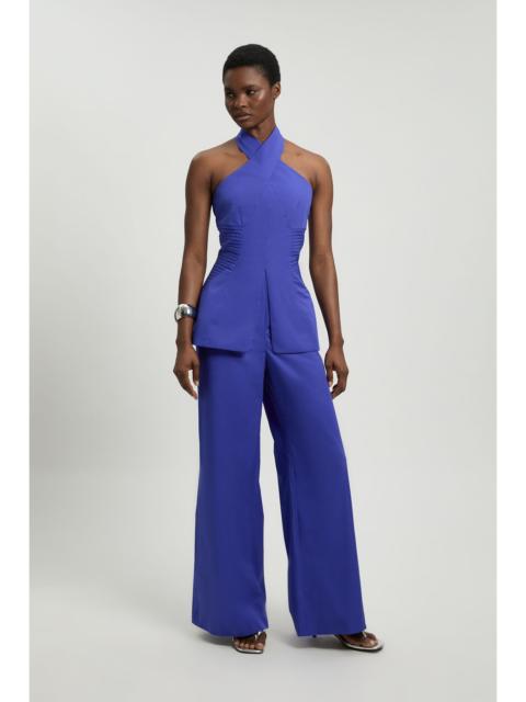 KAREN MILLEN Tailored Cotton Sateen Halter Jumpsuit