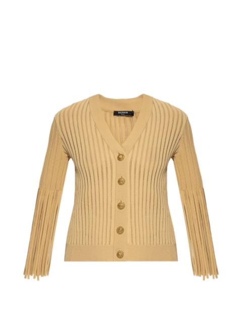 Balmain fringed-sleeve buttoned cardigan