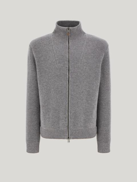 Canali MELANGE GRAY WOOL AND CASHMERE ZIPPERED CARDIGAN