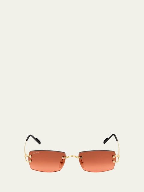Cartier Men's Classic Decor C Rimless Rectangular Metal Sunglasses