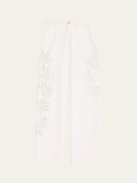 diotima Stulla Botanical Cutout Wide-Leg Jeans