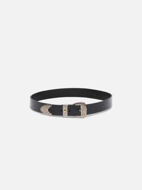 PINKO SHINY LEATHER BELT WITH METALLIC FINISHES, 3 CM