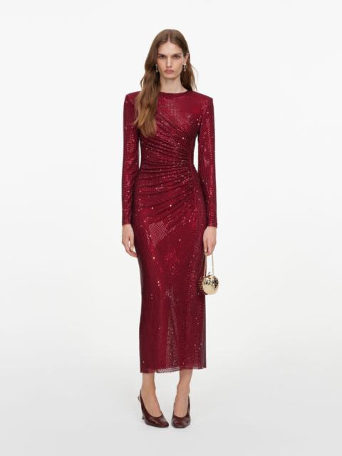self-portrait Burgundy Rhinestone Gathered Midi Dress