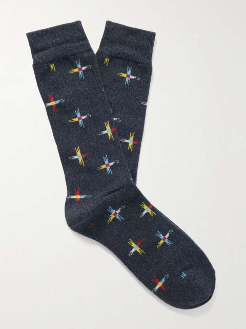 ANONYMOUSISM Sun Cross Crew Jacquard-Knit Cotton-Blend Socks