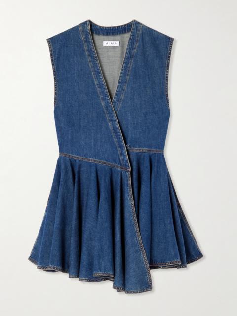 Alaïa Asymmetric Wrap-effect Denim Mini Dress