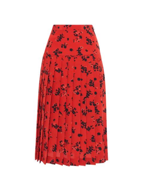 floral-print silk pleated skirt