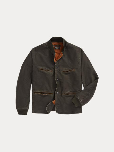 Leather-Trim Cotton Bomber Jacket