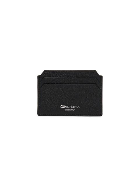 Santoni Black saffiano leather credit card holder