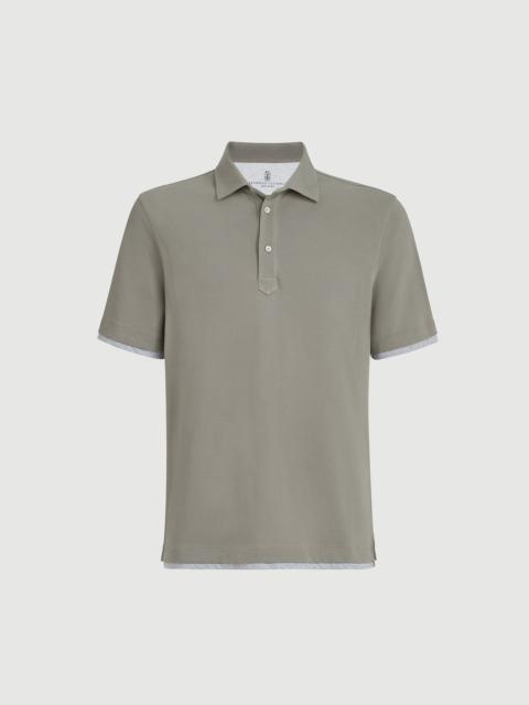 Brunello Cucinelli Cotton piqué shirt-style collar polo with faux-layering