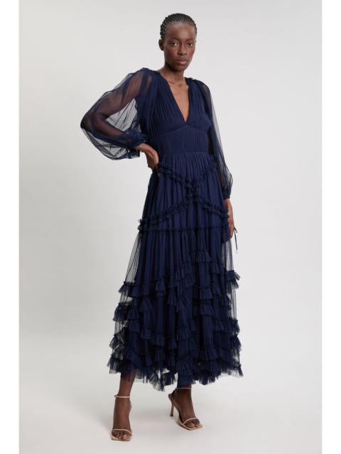 KAREN MILLEN Tulle Layered Long Sleeve Maxi Dress