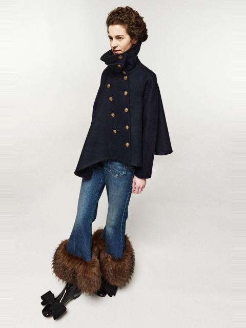 A.W.A.K.E. MODE FLARED PEA COAT WITH HIGH COLLAR AND GOLD BUTTONS NAVY