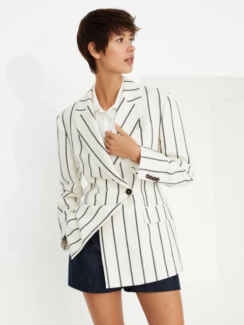 Brunello Cucinelli Striped linen and cotton blazer with monili