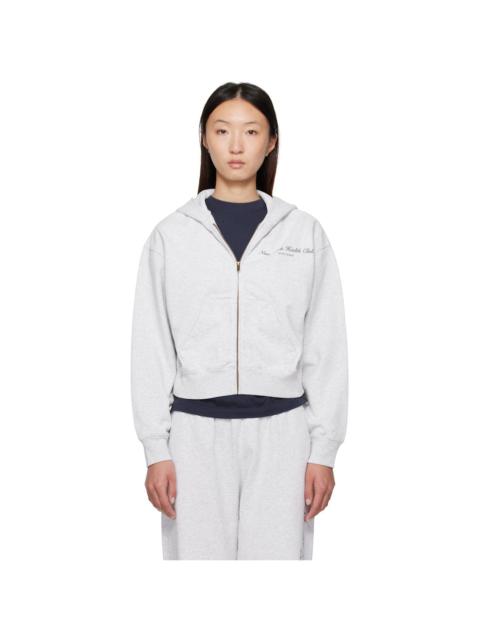 Sporty & Rich Gray 'NY Health Club' Cropped Zip Sports Hoodie