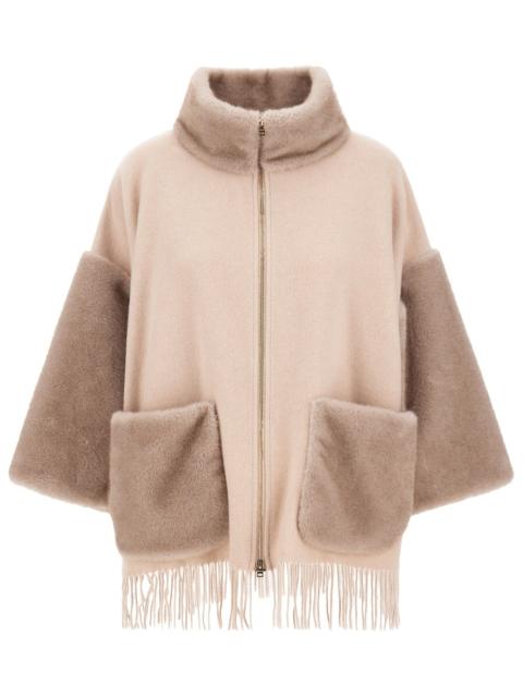 Herno WOOL, CASHMERE AND MELANGE PONCHO WITH MINK EFFECT