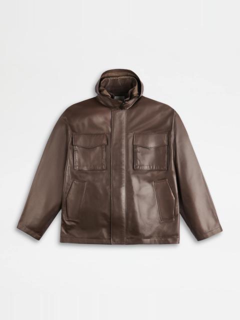 Tod's COMFORT FIT FIELD JACKET IN NAPPA LEATHER - BROWN