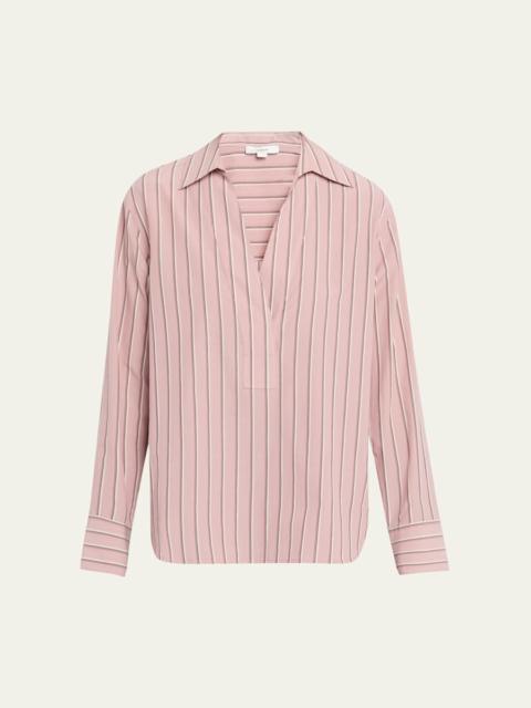 Vince Pinstripe Long-Sleeve Popover Shirt