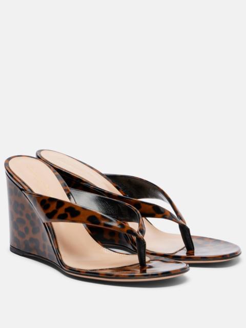 Gianvito Rossi Leopard-print leather wedge thong sandals