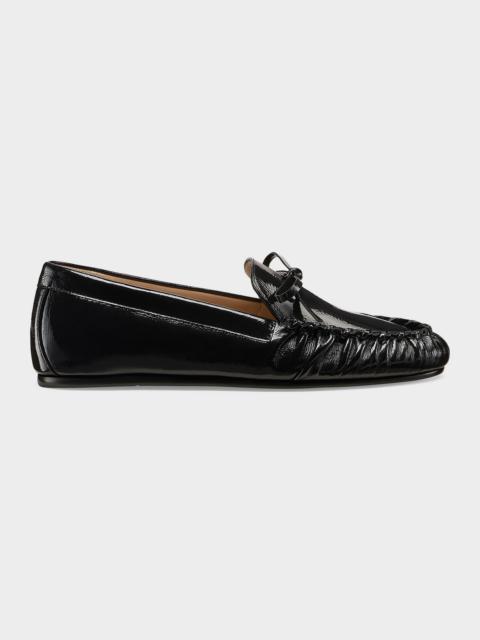 Stuart Weitzman Britt Crinkled Patent Leather Bow Loafers