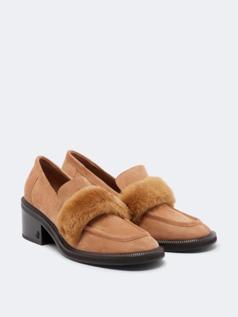 JIMMY CHOO Tylor shearling-trimmed suede loafer pumps