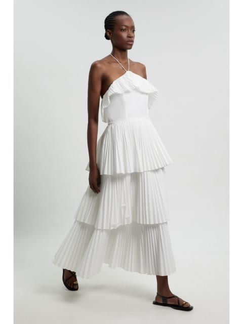 KAREN MILLEN Cotton Poplin Pleat Detail Halterneck Woven Maxi Dress