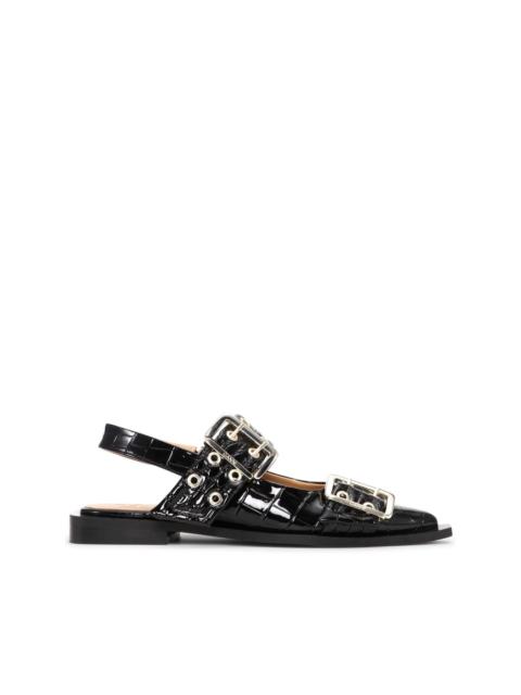 GANNI crocodile-effect bucked ballerina shoes