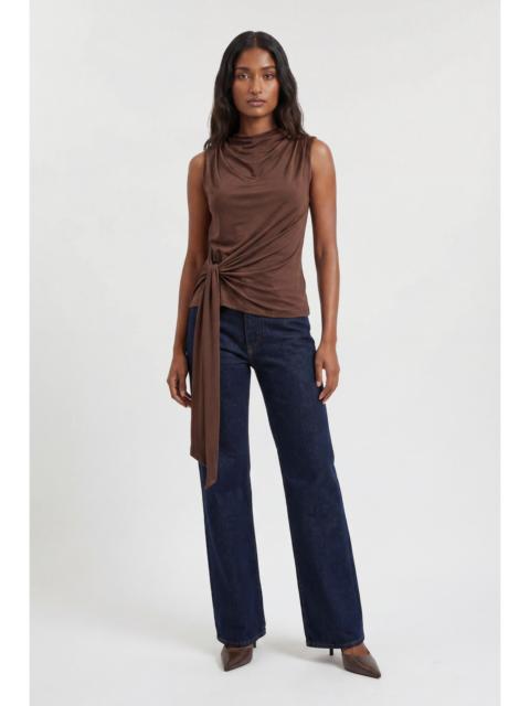 KAREN MILLEN Asymmetric Drape Viscose Crepe Neck Top With Tie Detail