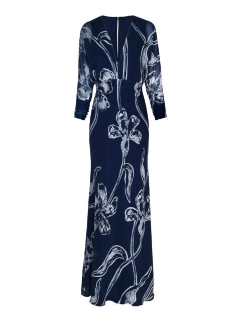 ANDRES OTALORA Gestos Lily-Print Chiffon Maxi Dress navy