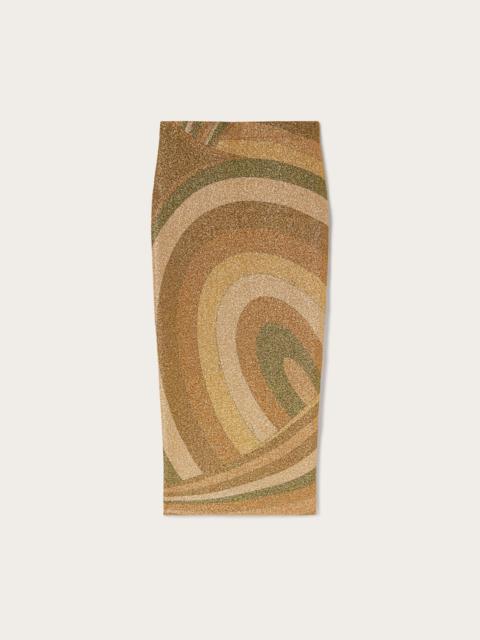 IRIDE PRINT LAMÉ JERSEY MIDI SKIRT