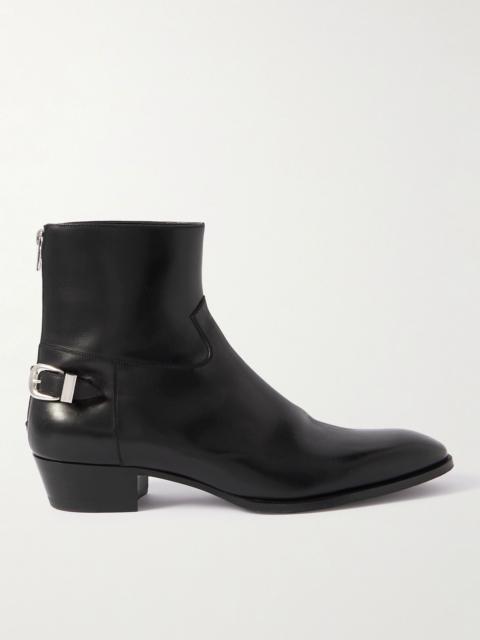 CELINE Drugstore Buckled Leather Ankle Boots Black