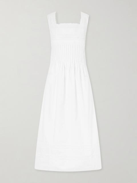 LORETTA CAPONI Lalla Ruched Broderie Anglaise-trimmed Cotton-poplin Maxi Dress