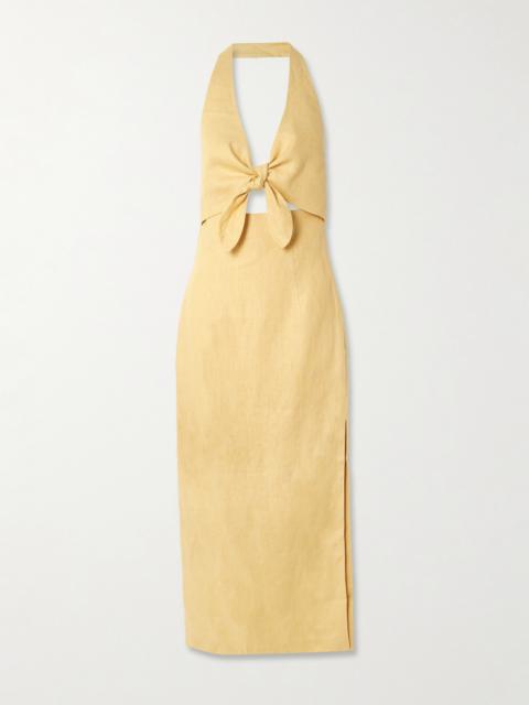 SIR. Carlotta Tie-front Linen Halterneck Midi Dress
