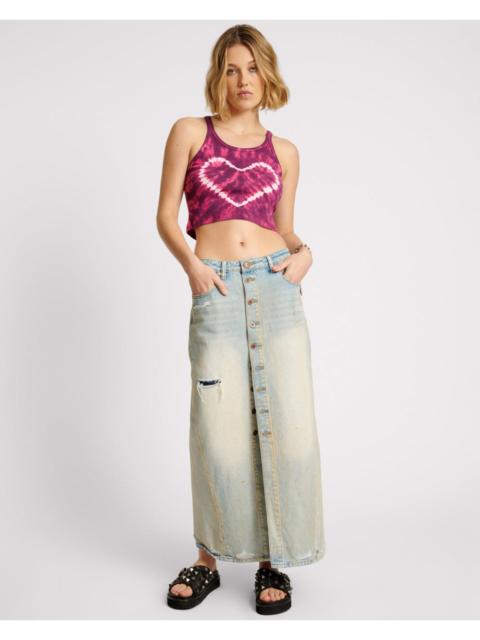 ONE TEASPOON Patsy Low Waist Longline Maxi Denim Skirt - Dirty Kansas