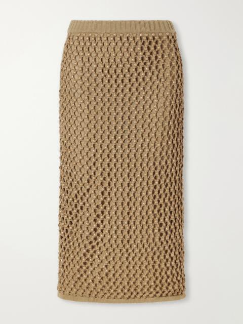 diotima Spice Bead-embellished Crocheted Cotton-blend Midi Skirt